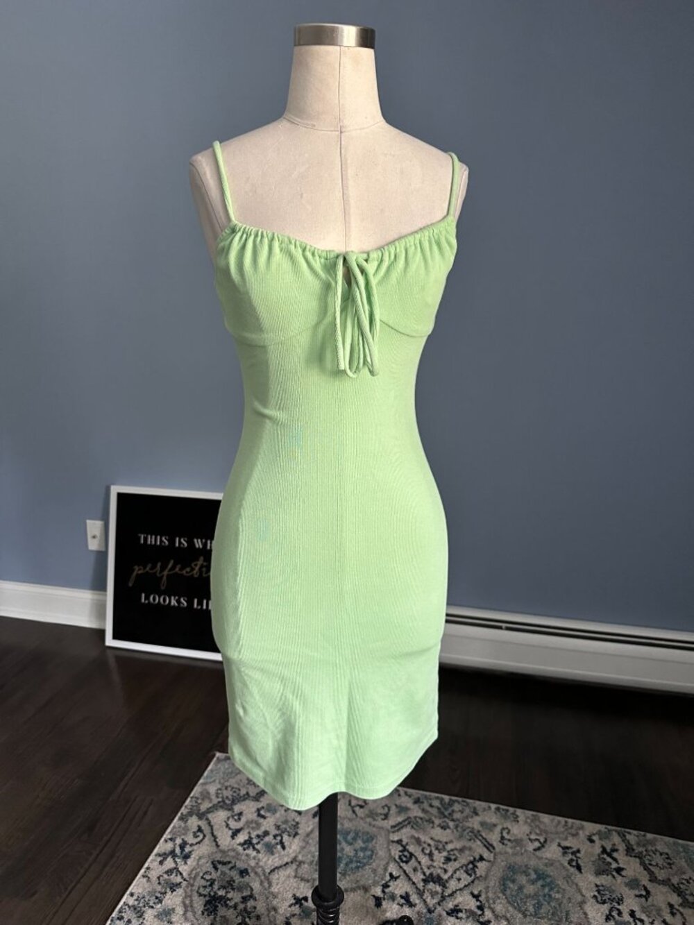 Princess Polly green sleeveless dress front tie adj straps 4